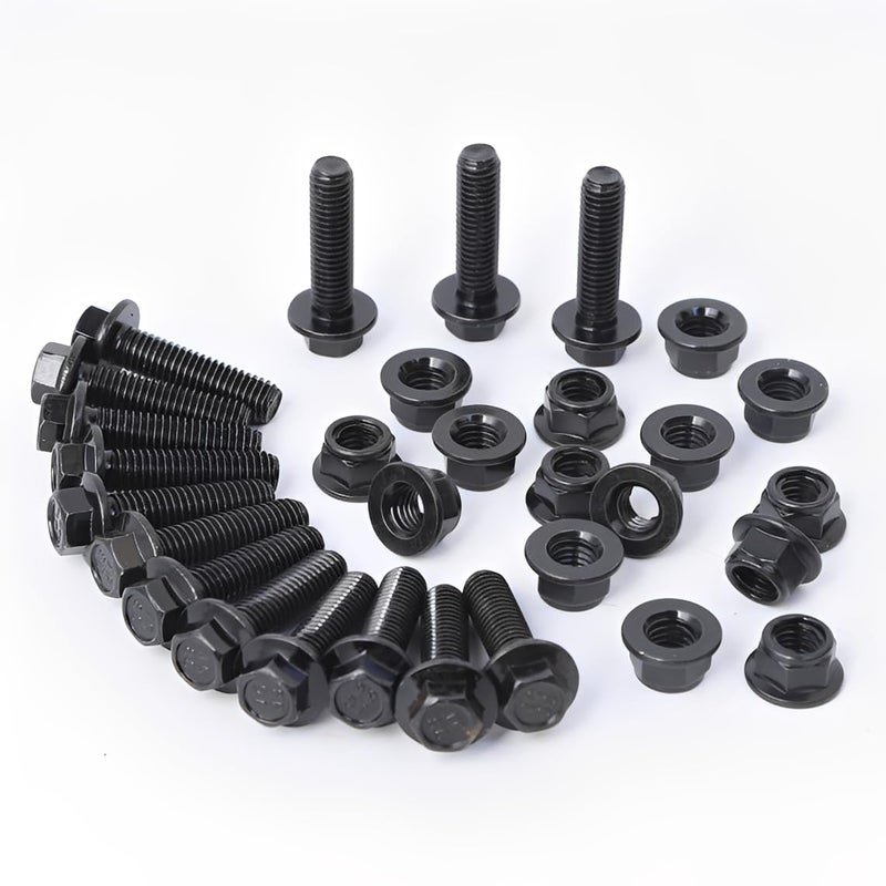 Minho M8-1.25 x 30mm Flange Head Bolts in Carbon Steel Material,Flange Hexagon Screws Come with Flange Nuts,Black Oxide Finish Plated,Full Thread, 15 Sets - Image 1